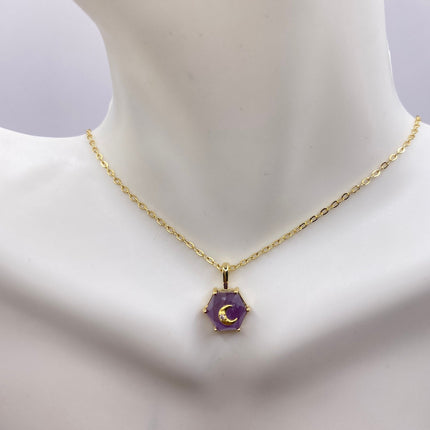 Vintage Tiny Gold Charm Necklace | Purple Amethyst Gemstone Dainty Gold 925 Sterling Silver Chain Necklace | Minimalist Style Crystal
