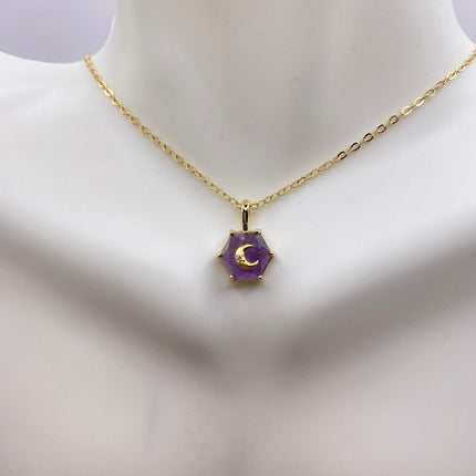 Vintage Tiny Gold Charm Necklace | Purple Amethyst Gemstone Dainty Gold 925 Sterling Silver Chain Necklace | Minimalist Style Crystal
