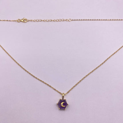 Vintage Tiny Gold Charm Necklace | Purple Amethyst Gemstone Dainty Gold 925 Sterling Silver Chain Necklace | Minimalist Style Crystal