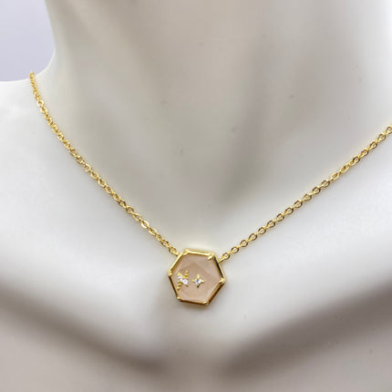 Vintage Tiny Gold Charm Necklace | Pink Rose Quartz Gemstone Dainty Gold 925 Sterling Silver Chain Necklace | Minimalist Style Crystal