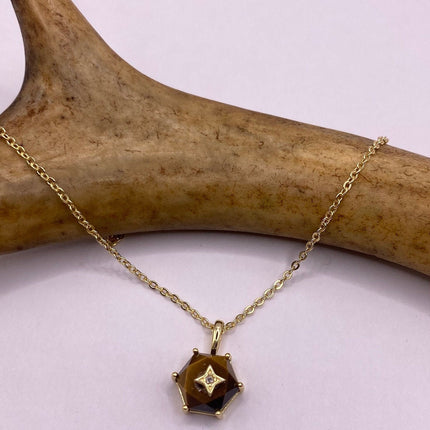 Vintage Tiny Gold Charm Necklace |Tigers Eye Gemstone Dainty Gold 925 Sterling Silver Chain Necklace | Minimalist Style Crystal