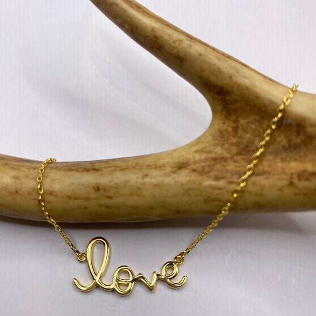 Gold Letter Bracelet | Tiny Charm Word | Vintage Style Dainty Gold 925 Sterling Silver Love Bracelet Everyday Jewelry for Prom