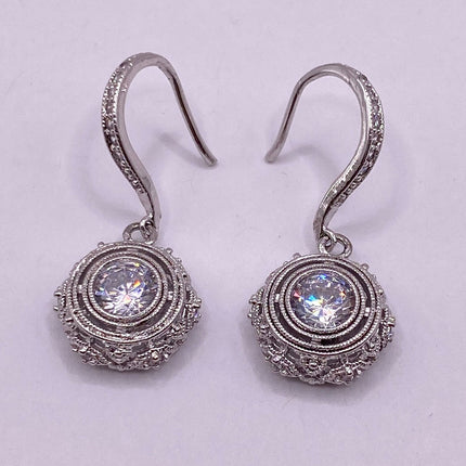 Vintage Silver Earrings | White Sapphire Deco Gemstone Dangle Drop | 925 Sterling Silver Earrings