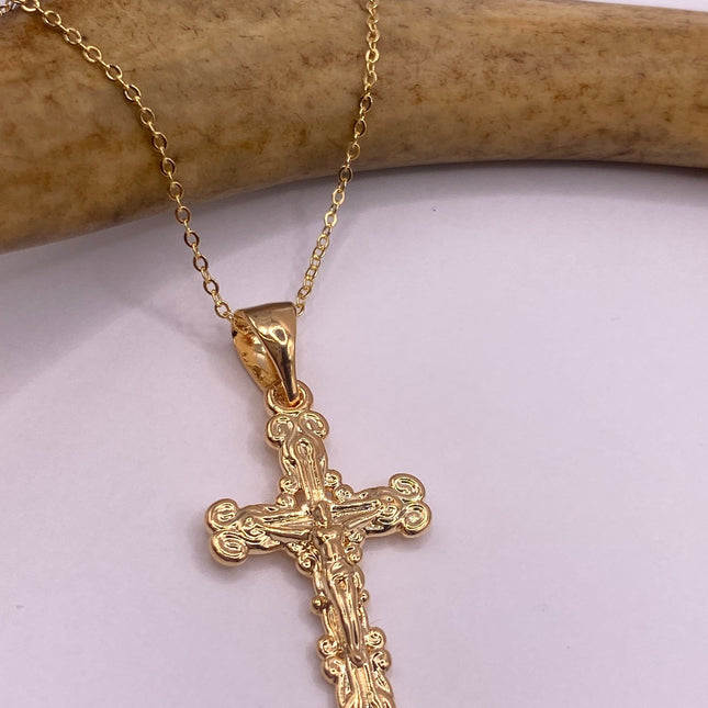 Vintage 9k Gold Filled Tiny Cross on a Gold Filled Chain Necklace