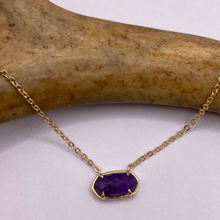 Vintage Tiny Gold Charm Necklace | Purple Amethyst Gemstone Dainty Gold 925 Sterling Silver Chain Necklace | Minimalist Style Crystal