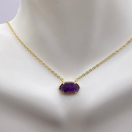 Vintage Tiny Gold Charm Necklace | Purple Amethyst Gemstone Dainty Gold 925 Sterling Silver Chain Necklace | Minimalist Style Crystal
