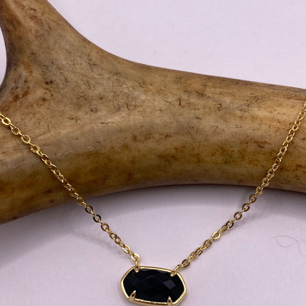 Vintage Tiny Gold Charm Necklace | Black Onyx Gemstone Dainty Gold 925 Sterling Silver Chain Necklace | Minimalist Style Crystal