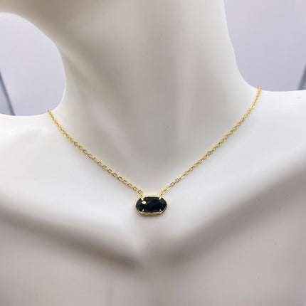 Vintage Tiny Gold Charm Necklace | Black Onyx Gemstone Dainty Gold 925 Sterling Silver Chain Necklace | Minimalist Style Crystal