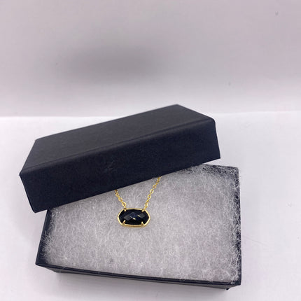 Vintage Tiny Gold Charm Necklace | Black Onyx Gemstone Dainty Gold 925 Sterling Silver Chain Necklace | Minimalist Style Crystal