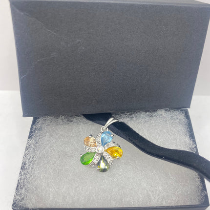Vintage Flower 925 Sterling Silver Pendant Velvet Choker Necklace