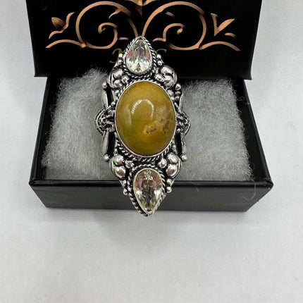 Vintage Jasper Ring | Silver Finished Bronze Citrine Jasper Stone Large Cocktail Ring | Make a Statement with this Unique RIng