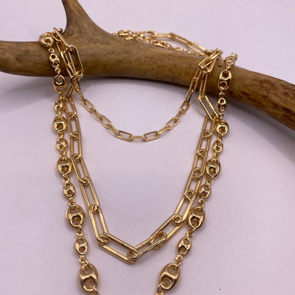 Vintage Gold Chain Link Necklace | 9K Gold Filled Layered Stacked Mariner Anchor Link Chain Necklaces | Multiple Long Lengths and Link Types