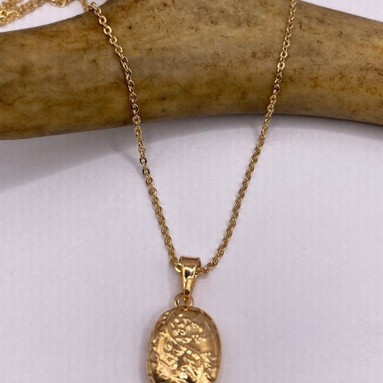Vintage Gold Photo Locket | Tiny 9K Etched Memory Charm Pendant | Delicate Gold Filled Chain Perfect Stacking Everyday Small Photo Necklace