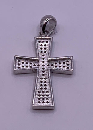 Vintage White Sapphire Pave Cross Choker 925 Sterling Silver Necklace
