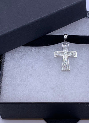 Vintage White Sapphire Pave Cross Choker 925 Sterling Silver Necklace