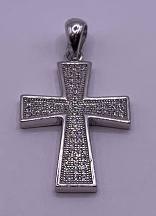 Vintage White Sapphire Pave Cross Choker 925 Sterling Silver Necklace