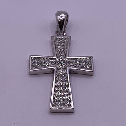 Vintage White Sapphire Pave Cross Choker 925 Sterling Silver Necklace
