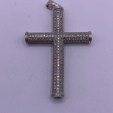 Vintage White Sapphire Pave Cross Choker 925 Sterling Silver Necklace