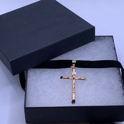 Vintage Gold Pendant | Cross Crucifix Statement Charm Pendant | Golden 925 Sterling Silver Velvet Choker Necklace