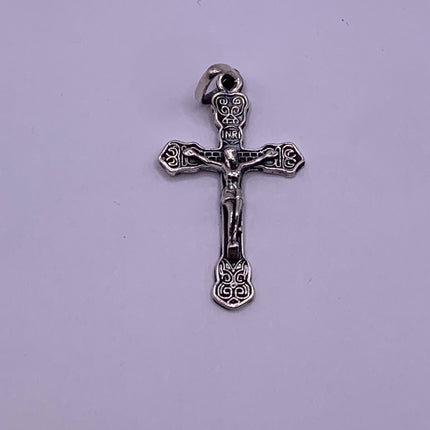 Vintage Cross Crucifix Black Velvet Choker Pendant Necklace | 925 Sterling Silver Cross Ribbon Choker