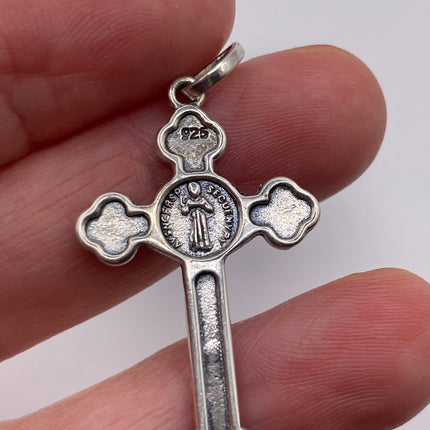 Vintage Cross Crucifix Black Velvet Choker Pendant Necklace | 925 Sterling Silver Cross Ribbon Choker
