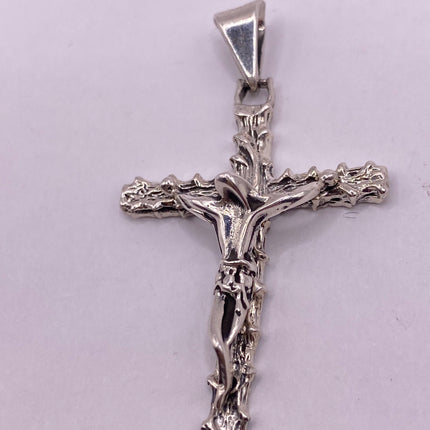 Vintage Silver Pendant | Cross Crucifix Religious Charm Prayer Pendant | 925 Sterling Silver Ribbon Choker Necklace