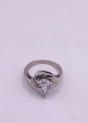 Vintage Silver Ring | Cubic Zirconia Clear Crystal Diamond Boho Cocktail | 925 Sterling Silver Antique Pave Set Wedding Band Engagement Ring