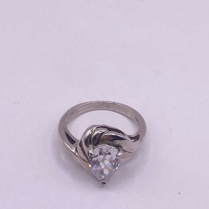 Vintage Silver Ring | Cubic Zirconia Clear Crystal Diamond Boho Cocktail | 925 Sterling Silver Antique Pave Set Wedding Band Engagement Ring