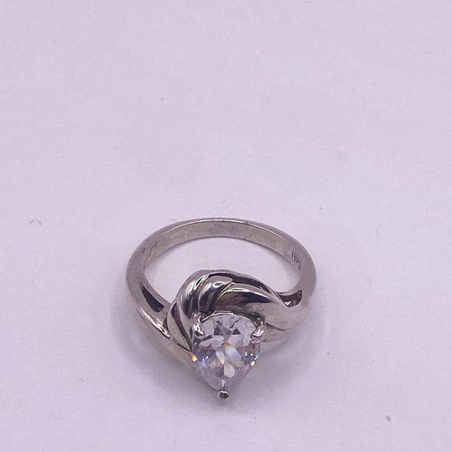 Vintage Silver Ring | Cubic Zirconia Clear Crystal Diamond Boho Cocktail | 925 Sterling Silver Antique Pave Set Wedding Band Engagement Ring