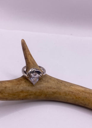 Vintage Silver Ring | Cubic Zirconia Clear Crystal Diamond Boho Cocktail | 925 Sterling Silver Antique Pave Set Wedding Band Engagement Ring