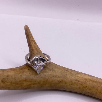 Vintage Silver Ring | Cubic Zirconia Clear Crystal Diamond Boho Cocktail | 925 Sterling Silver Antique Pave Set Wedding Band Engagement Ring