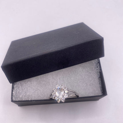 Vintage Silver Ring | Crystal Diamond Boho Cocktail | 925 Sterling Silver Antique Pave Set Wedding Band Engagement Ring