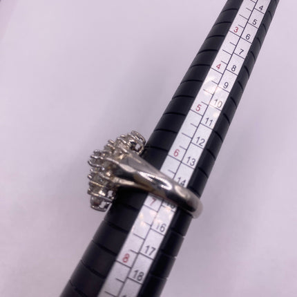 Vintage Silver Ring | Crystal Diamond Boho Cocktail | 925 Sterling Silver Antique Pave Set Wedding Band Engagement Ring
