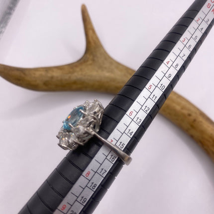 Vintage Silver Ring | Blue Topaz Crystal Diamond Boho Cocktail | 925 Sterling Silver Something Blue Wedding Band Engagement Ring