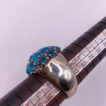 Vintage Silver Ring | Blue Fluorite Crystal Diamond Boho Cocktail | 925 Sterling Silver Something Blue Wedding Band Engagement Ring
