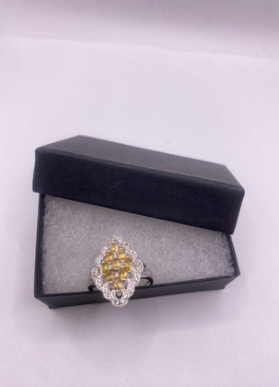 Vintage Silver Ring | Crystal Diamond Boho Cocktail | 925 Sterling Silver Antique Pave Set Wedding Band Engagement Ring
