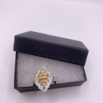 Vintage Silver Ring | Crystal Diamond Boho Cocktail | 925 Sterling Silver Antique Pave Set Wedding Band Engagement Ring