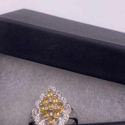 Vintage Silver Ring | Crystal Diamond Boho Cocktail | 925 Sterling Silver Antique Pave Set Wedding Band Engagement Ring