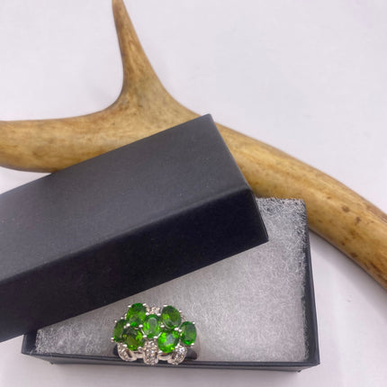 Vintage Silver Ring | Crystal Diamond Green Chrome Diopside Boho Cocktail | 925 Sterling Silver Antique Wedding Band Engagement Ring