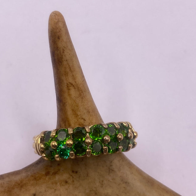 Vintage Silver Ring | Crystal Diamond Green Chrome Diopside Boho Cocktail | Gold 925 Sterling Silver Antique Wedding Band Engagement Ring
