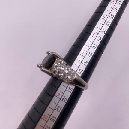 Vintage Silver Ring | Crystal Diamond Smoky Quartz Boho Cocktail | 925 Sterling Silver Antique Wedding Band Engagement Ring