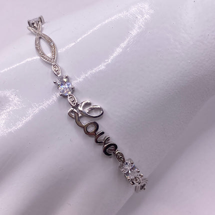 Vintage Silver Bracelet | Cubic Zirconia Clear Crystal Diamond Gemstone Mom Gift Charm Bracelet | Silver Finished Bronze Eternity Bracelet