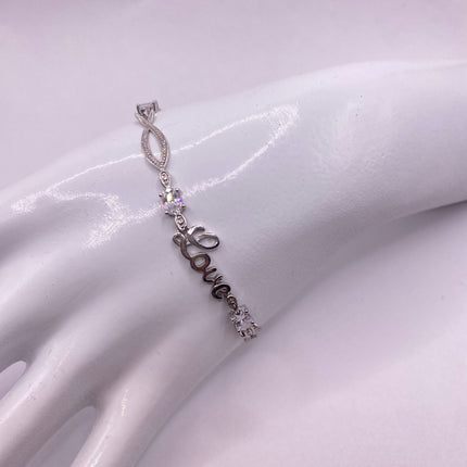 Vintage Silver Bracelet | Cubic Zirconia Clear Crystal Diamond Gemstone Mom Gift Charm Bracelet | Silver Finished Bronze Eternity Bracelet