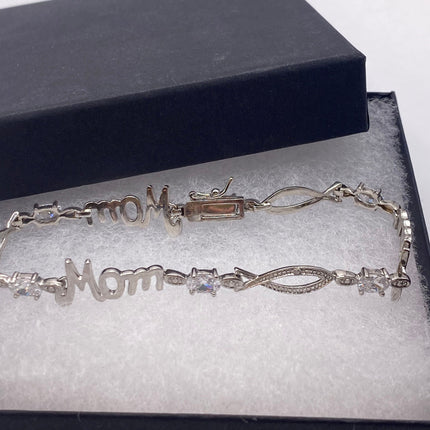 Vintage Silver Bracelet | Cubic Zirconia Clear Crystal Diamond Gemstone Mom Gift Charm Bracelet | Silver Finished Bronze Eternity Bracelet