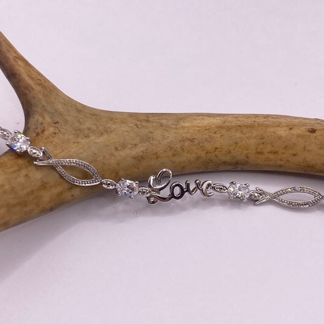 Vintage Love Diamond Look CZ Silver Charm Bracelet