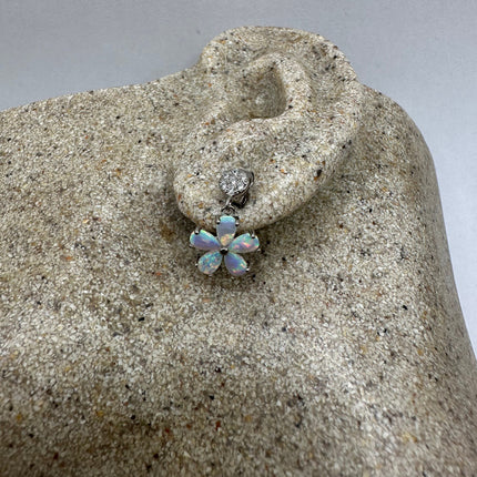 Vintage Silver Stud Earrings | White Fire Opal Sapphire Gemstones Multi Stone Flower Cluster | 925 Sterling Silver Stud Drop Earrings