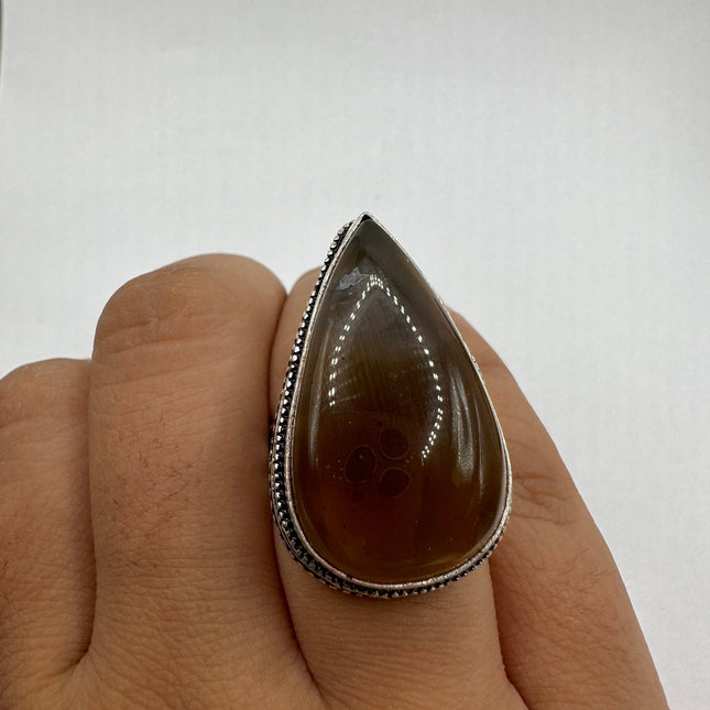 Vintage Gemstone Ring | Boho Deep Red Carnelian Silver Band | Silver Finished Bronze Statement Cocktail Ring