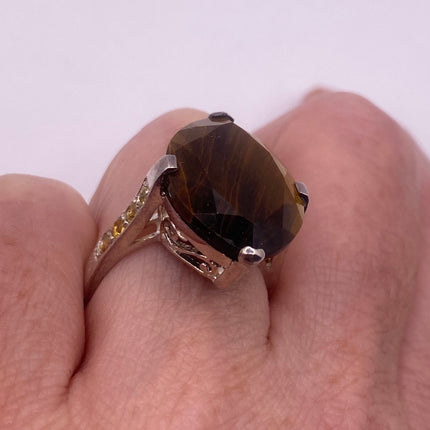 Vintage Silver Ring | Crystal Diamond Boho Cocktail | 925 Sterling Silver Antique Pave Set Wedding Band Engagement Ring
