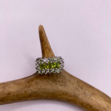 Vintage Silver Ring | Crystal Diamond Green Chrome Diopside Boho Cocktail | Gold 925 Sterling Silver Antique Wedding Band Engagement Ring
