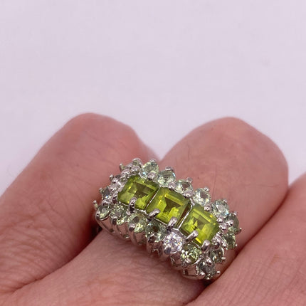 Vintage Silver Ring | Crystal Diamond Green Chrome Diopside Boho Cocktail | Gold 925 Sterling Silver Antique Wedding Band Engagement Ring